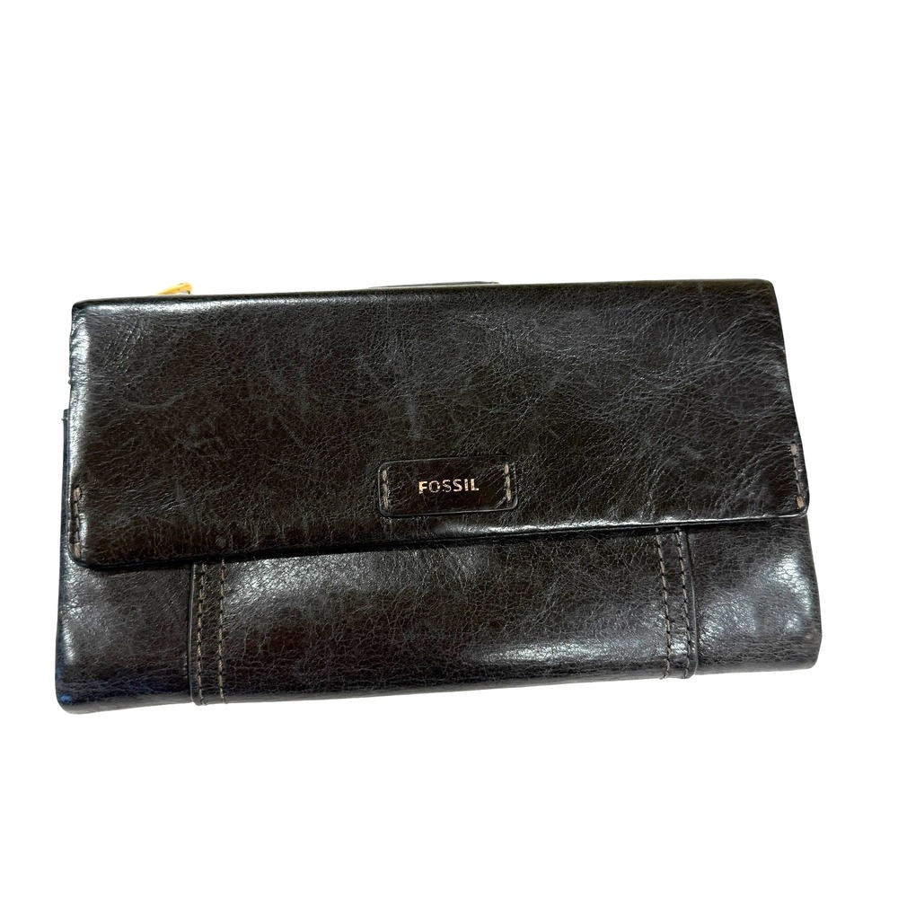 Fossil Y2K Women's Bifold Clutch Wallet Black in Soft Lambskin Leather